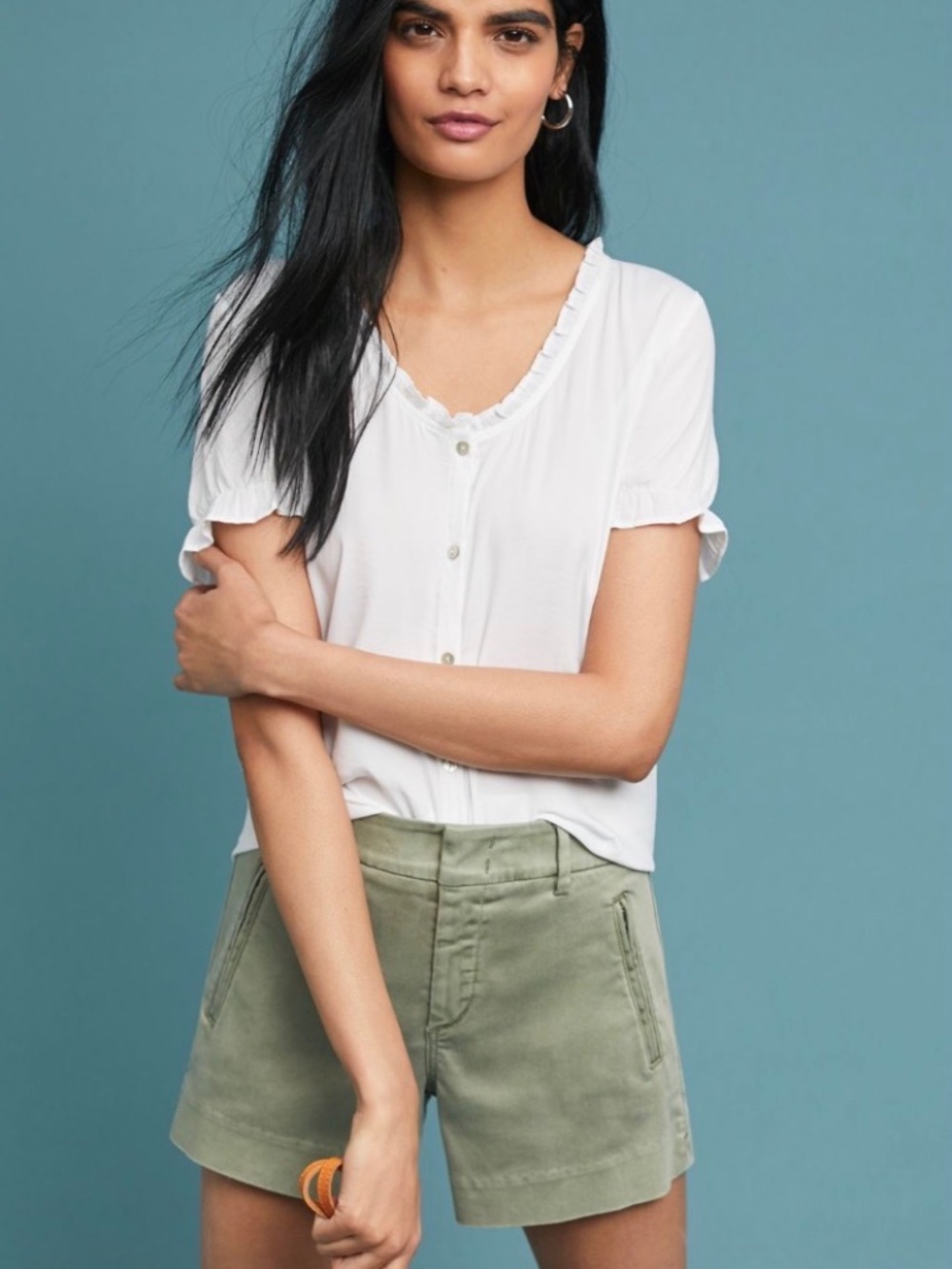 Anthropologie Dolan Left Coast Sydney Ruffle Tee White T-Shirt Blouse NWT SZ S
